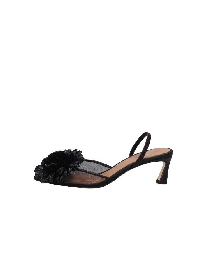 Chantal 2543 Décolleté slingback in pelle e rafia Nero