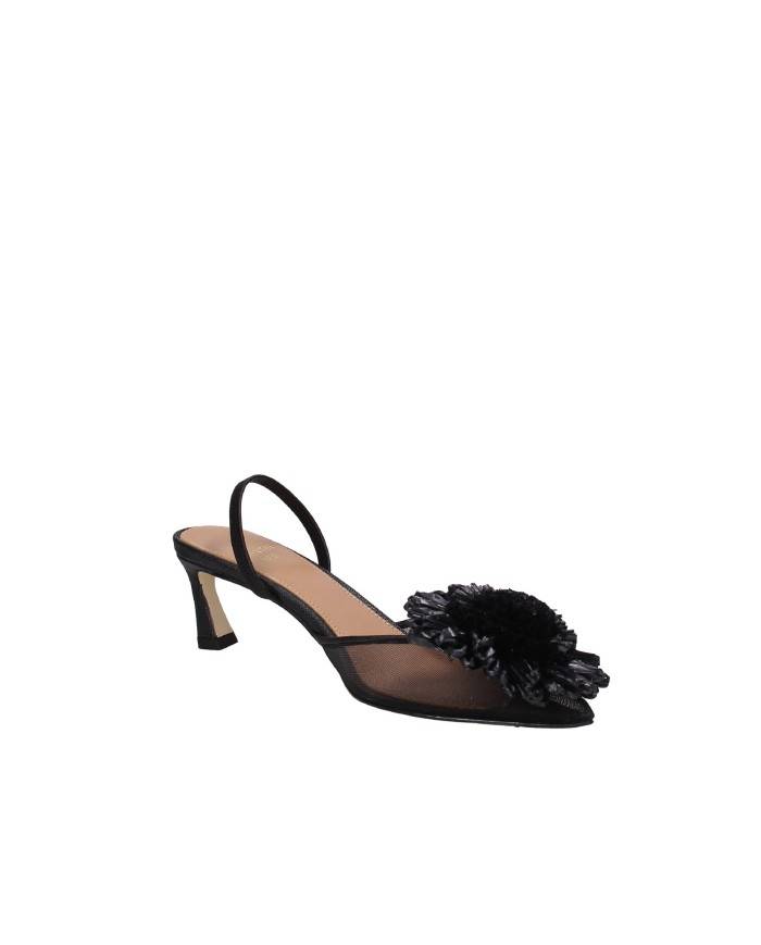 Chantal 2543 Décolleté slingback in pelle e rafia Nero