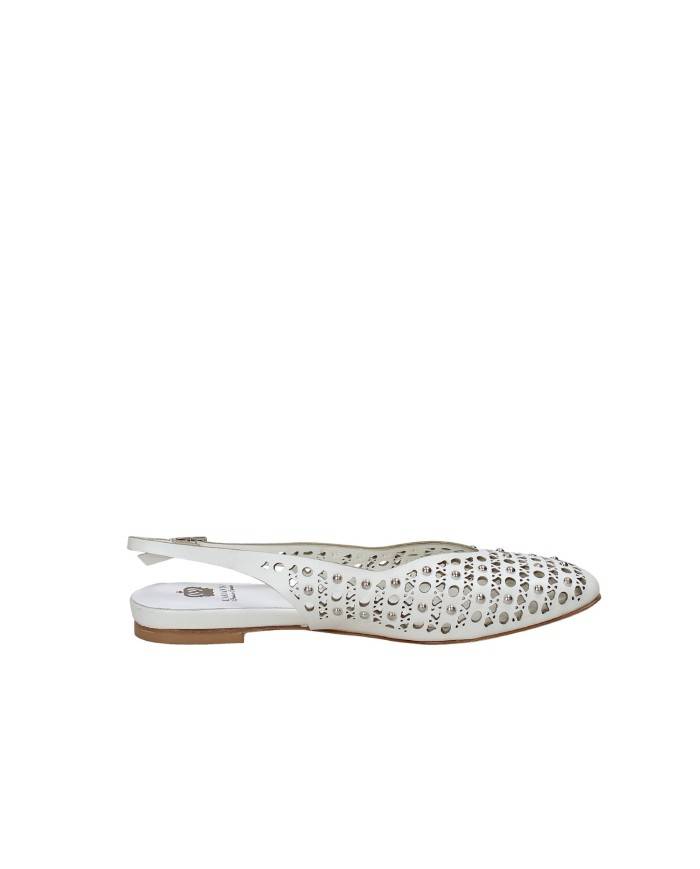 L'Arianna CH2524 Ballerina slingback in pelle traforata Bianco
