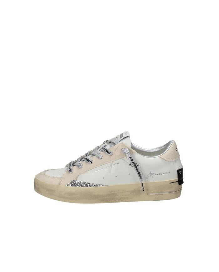 Crime London SKATE.29109 Sneaker bassa da donna in pelle e tessuto Bianco e Beige