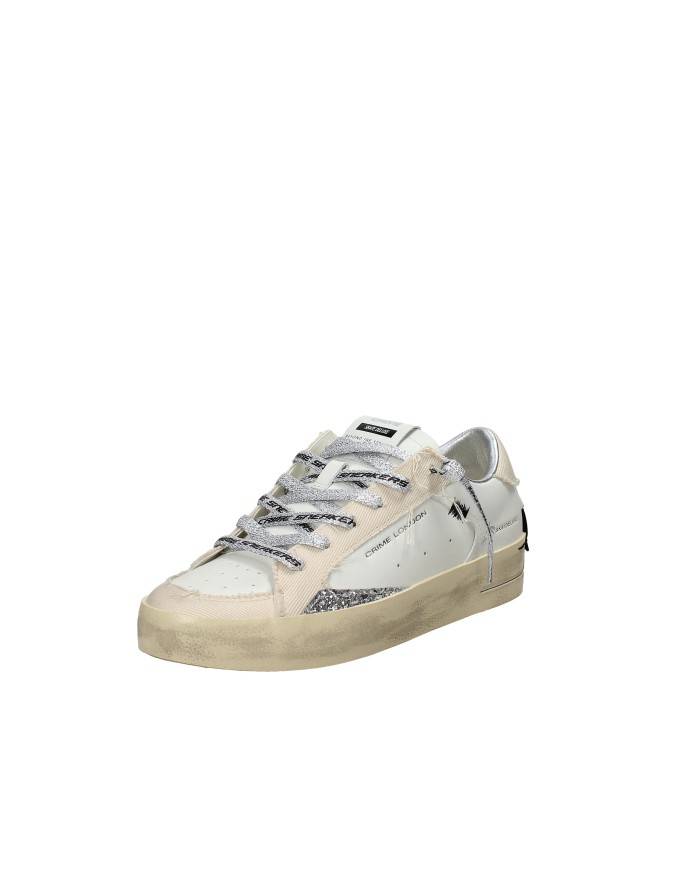 Crime London SKATE.29109 Sneaker bassa da donna in pelle e tessuto Bianco e Beige