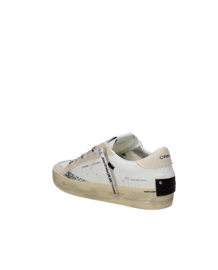 Crime London SK8 deux.29109 Sneaker bassa da donna in pelle e tessuto Bianco e Beige