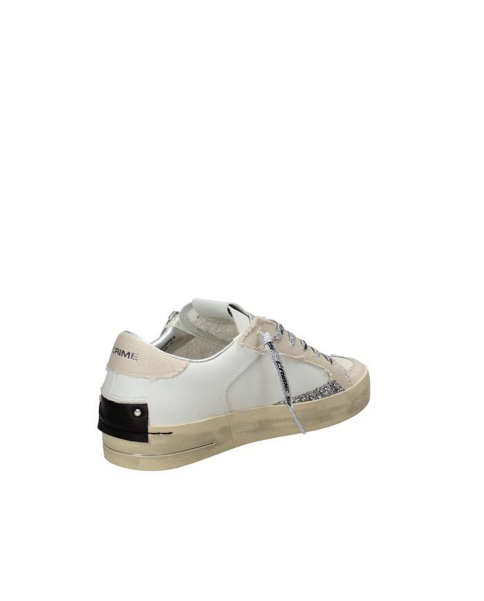 Crime London SKATE.29109 Sneaker bassa da donna in pelle e tessuto Bianco e Beige