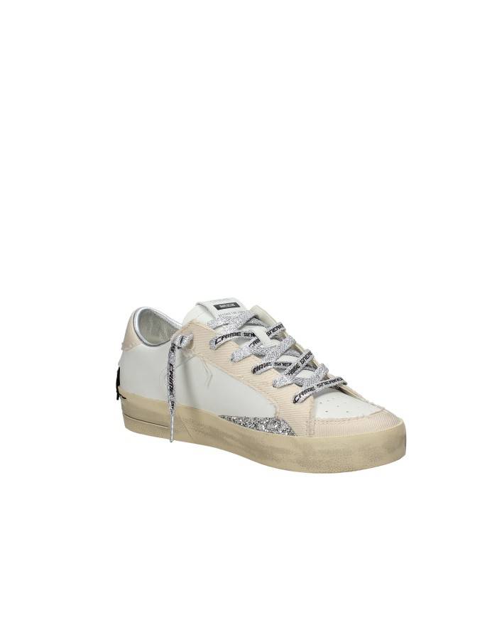 Crime London SKATE.29109 Sneaker bassa da donna in pelle e tessuto Bianco e Beige
