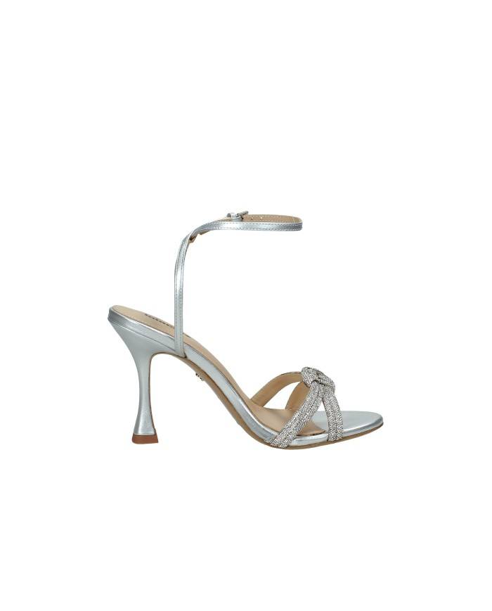 Lola Cruz 264z14bk Sandali con tacco alto in pelle laminata e strass Argento