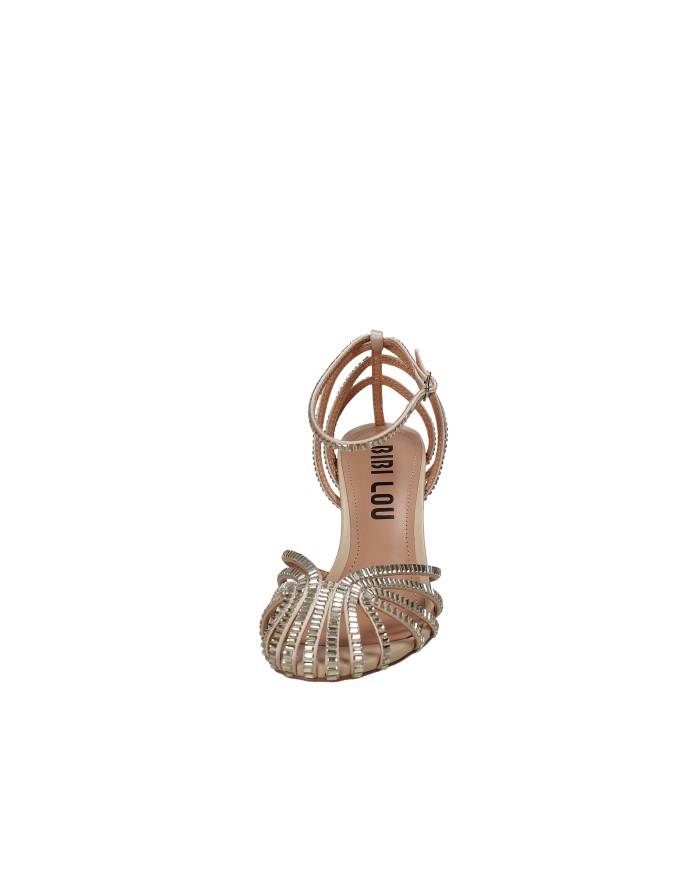Bibi Lou 560z75vk Sandalo tacco alto in pelle e strass Beige e Oro