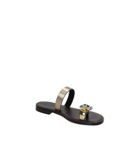 DonnaRì gd08a Sandalo infradito basso con gioiello e in pelle Taupe