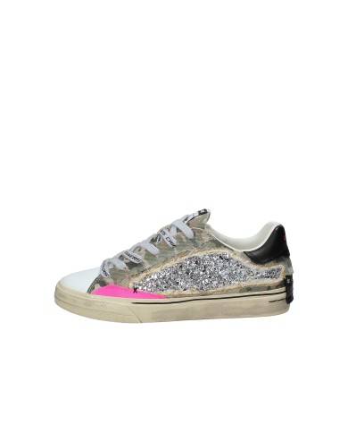 Crime London distress.29073 Sneaker da donna basse in pelle e canvas Bianco