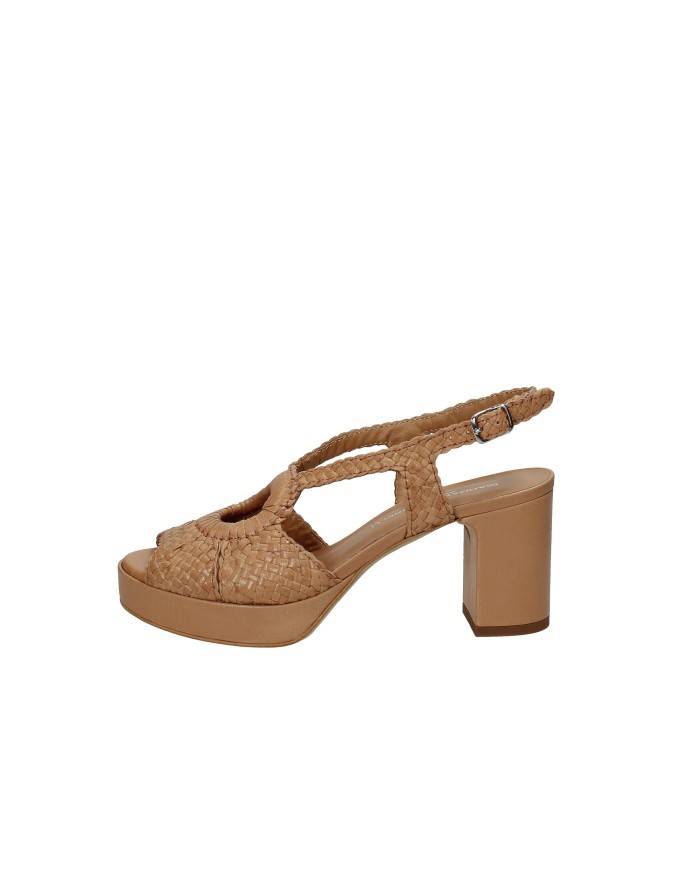 Gianmarco Sorelli 2272 Sandalo con tacco e plateau in pelle intrecciata Tan