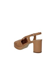 Gianmarco Sorelli 2272 Sandalo con tacco e plateau in pelle intrecciata Tan