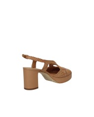 Gianmarco Sorelli 2272 Sandalo con tacco e plateau in pelle intrecciata Tan
