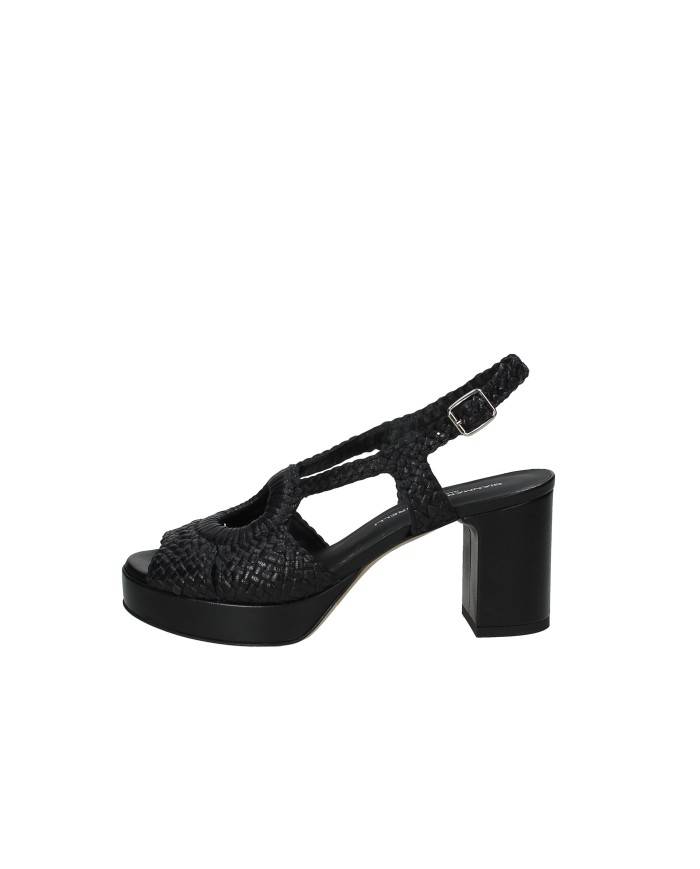Gianmarco Sorelli 2272 Sandalo con tacco e plateau in pelle intrecciata Nero
