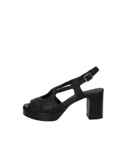 Gianmarco Sorelli 2272 Sandalo con tacco e plateau in pelle intrecciata Nero