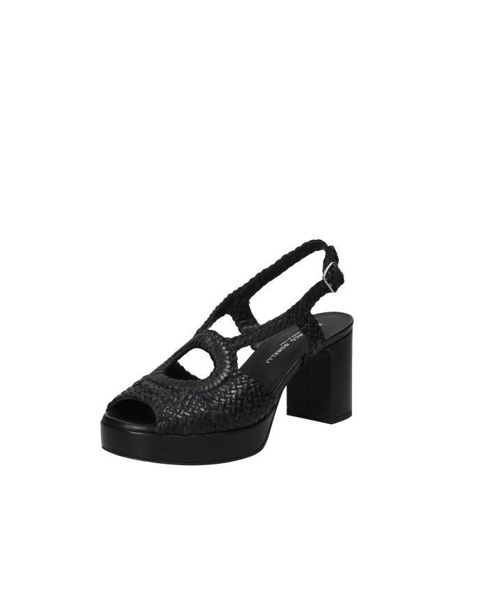 Gianmarco Sorelli 2272 Sandalo con tacco e plateau in pelle intrecciata Nero
