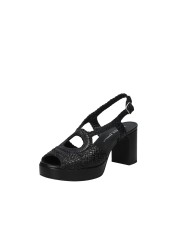 Gianmarco Sorelli 2272 Sandalo con tacco e plateau in pelle intrecciata Nero