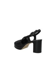 Gianmarco Sorelli 2272 Sandalo con tacco e plateau in pelle intrecciata Nero