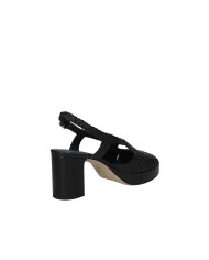 Gianmarco Sorelli 2272 Sandalo con tacco e plateau in pelle intrecciata Nero