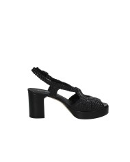 Gianmarco Sorelli 2272 Sandalo con tacco e plateau in pelle intrecciata Nero