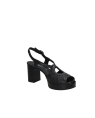 Gianmarco Sorelli 2272 Sandalo con tacco e plateau in pelle intrecciata Nero