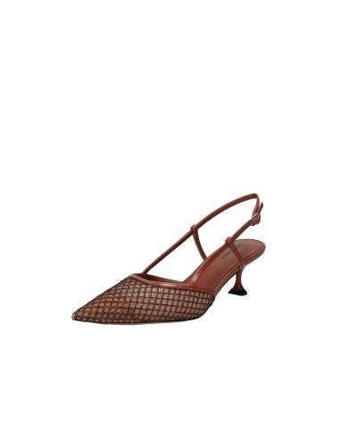 Lola Cruz 188z02bk Décolleté slingback in rete glitter e pelle Marrone