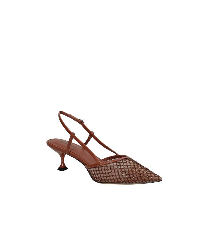 Lola Cruz 188z02bk Décolleté slingback in rete glitter e pelle Marrone