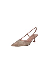 Lola Cruz 188z02bk Décolleté slingback in rete glitter e pelle Nude