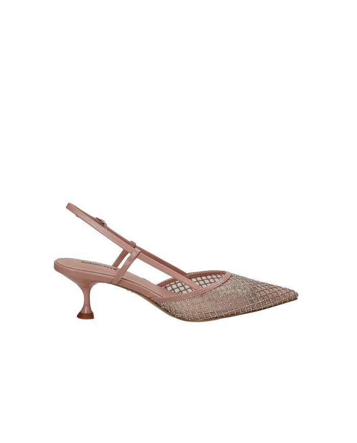 Lola Cruz 188z02bk Décolleté slingback in rete glitter e pelle Nude