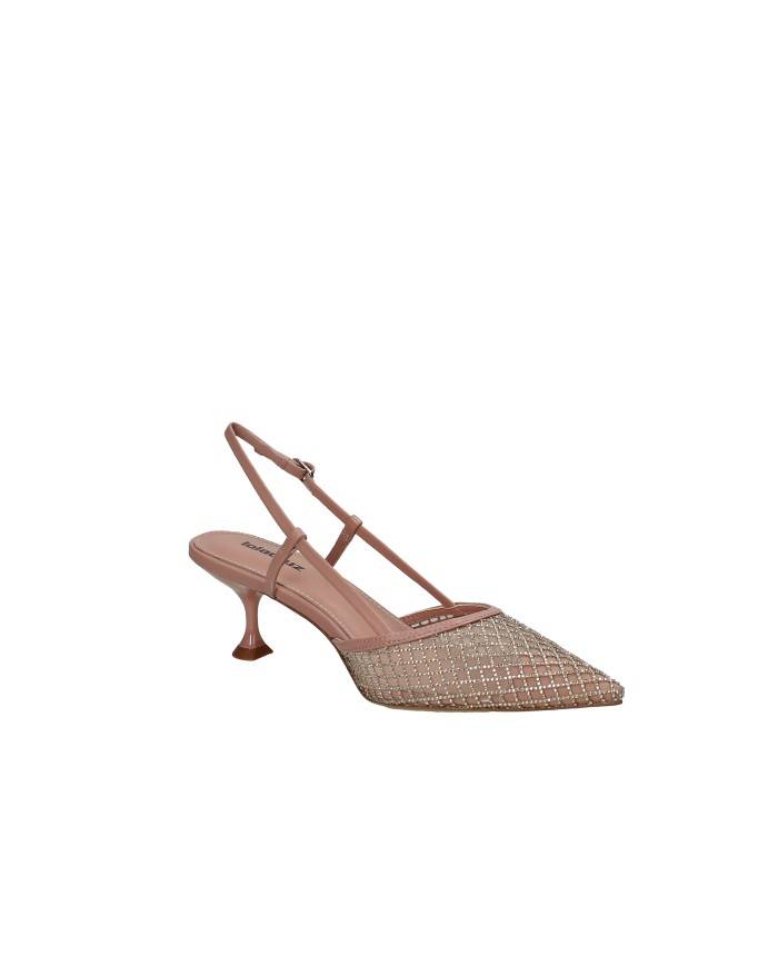 Lola Cruz 188z02bk Décolleté slingback in rete glitter e pelle Nude