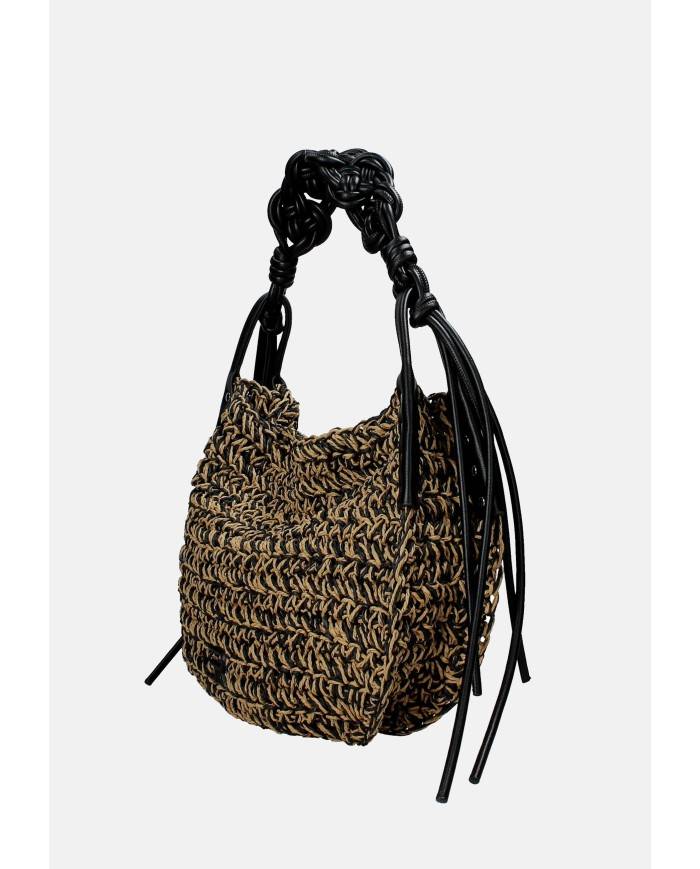 Ermanno Scervino 12402084 Borsa a spalla in rafia ed ecopelle Beige e Nero