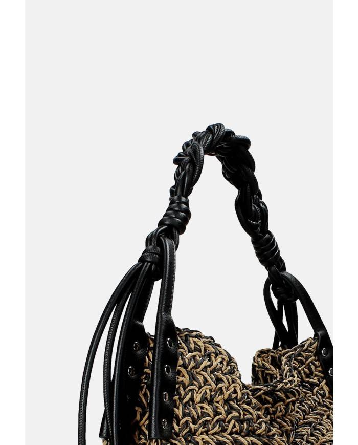 Ermanno Scervino 12402084 Borsa a spalla in rafia ed ecopelle Beige e Nero