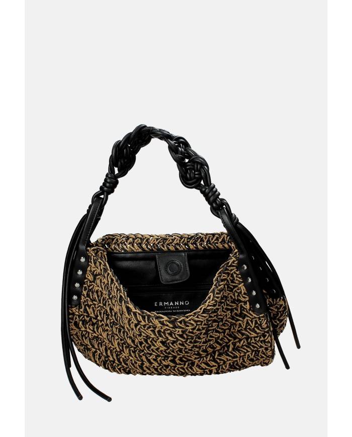 Ermanno Scervino 12402084 Borsa a spalla in rafia ed ecopelle Beige e Nero