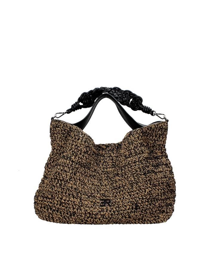 Ermanno Scervino 12402085 Borsa sacca grande in rafia ed ecopelle Beige e Nero