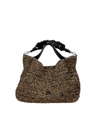 Ermanno Scervino 12402085 Borsa sacca grande in rafia ed ecopelle Beige e Nero