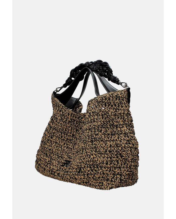 Ermanno Scervino 12402085 Borsa sacca grande in rafia ed ecopelle Beige e Nero