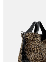 Ermanno Scervino 12402085 Borsa sacca grande in rafia ed ecopelle Beige e Nero