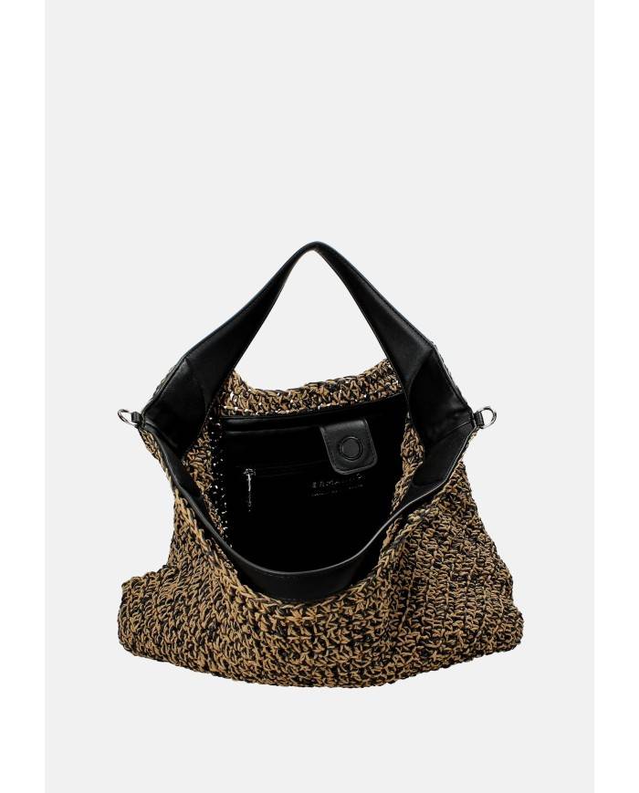 Ermanno Scervino 12402085 Borsa sacca grande in rafia ed ecopelle Beige e Nero