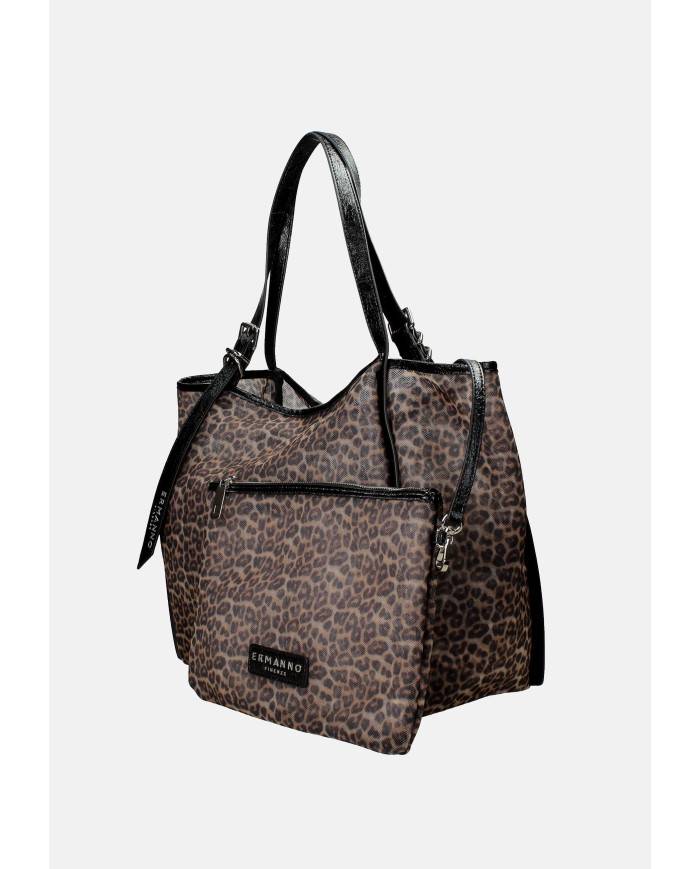 Ermanno Scervino 12402109 Borsa grande a spalla in tessuto trasparente Leopardo