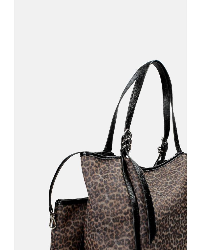 Ermanno Firenze 12402109 Borsa grande a spalla in tessuto trasparente Leopardo