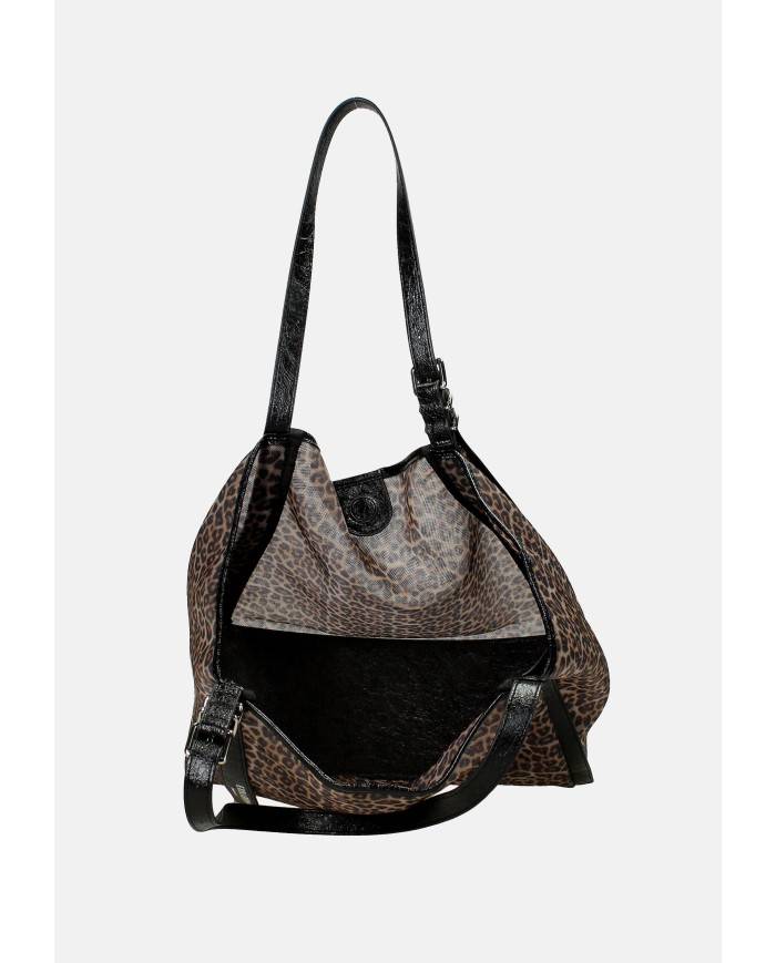 Ermanno Firenze 12402109 Borsa grande a spalla in tessuto trasparente Leopardo
