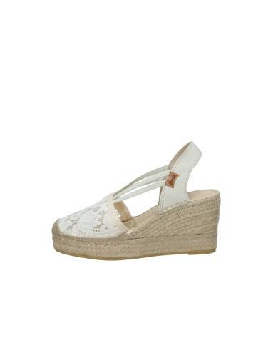 Vidorreta 0103 Espadrilla zeppa alta in pizzo Panna