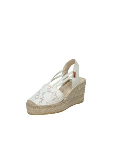 Vidorreta 0103 Espadrilla zeppa alta in pizzo Panna