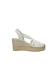 Vidorreta 0103 Espadrilla zeppa alta in pizzo Panna
