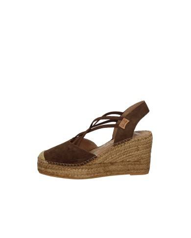 Vidorreta 0321 Espadrilla zeppa alta in rafia e camoscio Tabacco