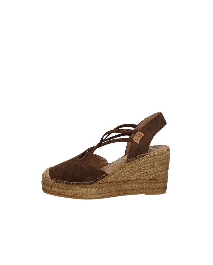 Vidorreta 0321 Espadrilla zeppa alta in rafia e camoscio Tabacco