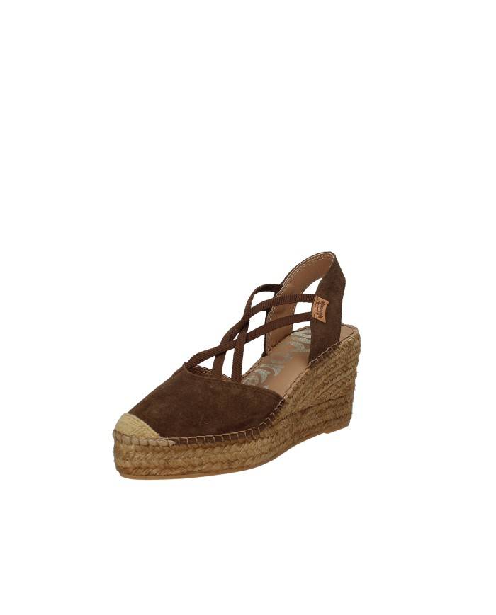 Vidorreta 0321 Espadrilla zeppa alta in rafia e camoscio Tabacco