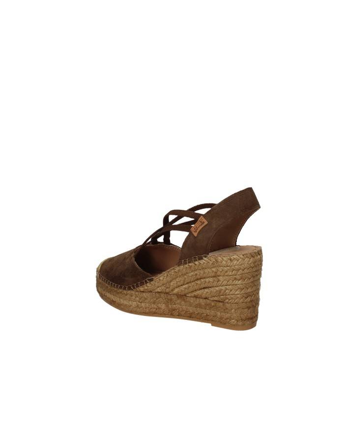 Vidorreta 0321 Espadrilla zeppa alta in rafia e camoscio Tabacco