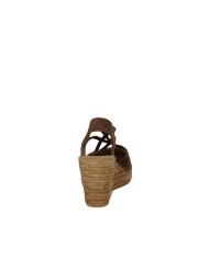 Vidorreta 0321 Espadrilla zeppa alta in rafia e camoscio Tabacco
