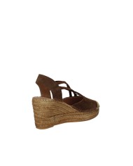 Vidorreta 0321 Espadrilla zeppa alta in rafia e camoscio Tabacco