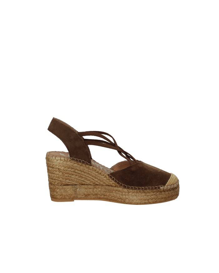 Vidorreta 0321 Espadrilla zeppa alta in rafia e camoscio Tabacco