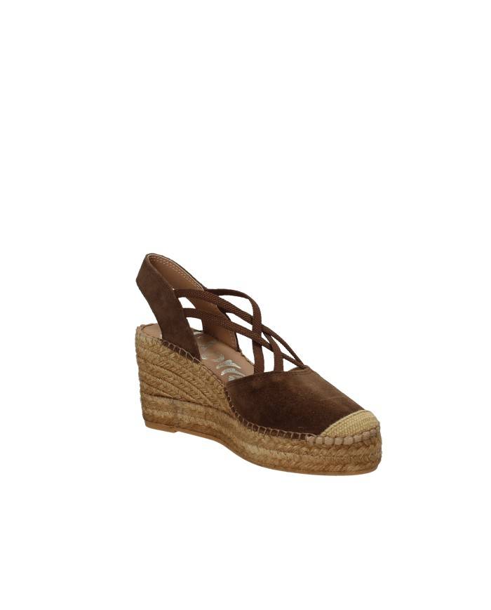 Vidorreta 0321 Espadrilla zeppa alta in rafia e camoscio Tabacco
